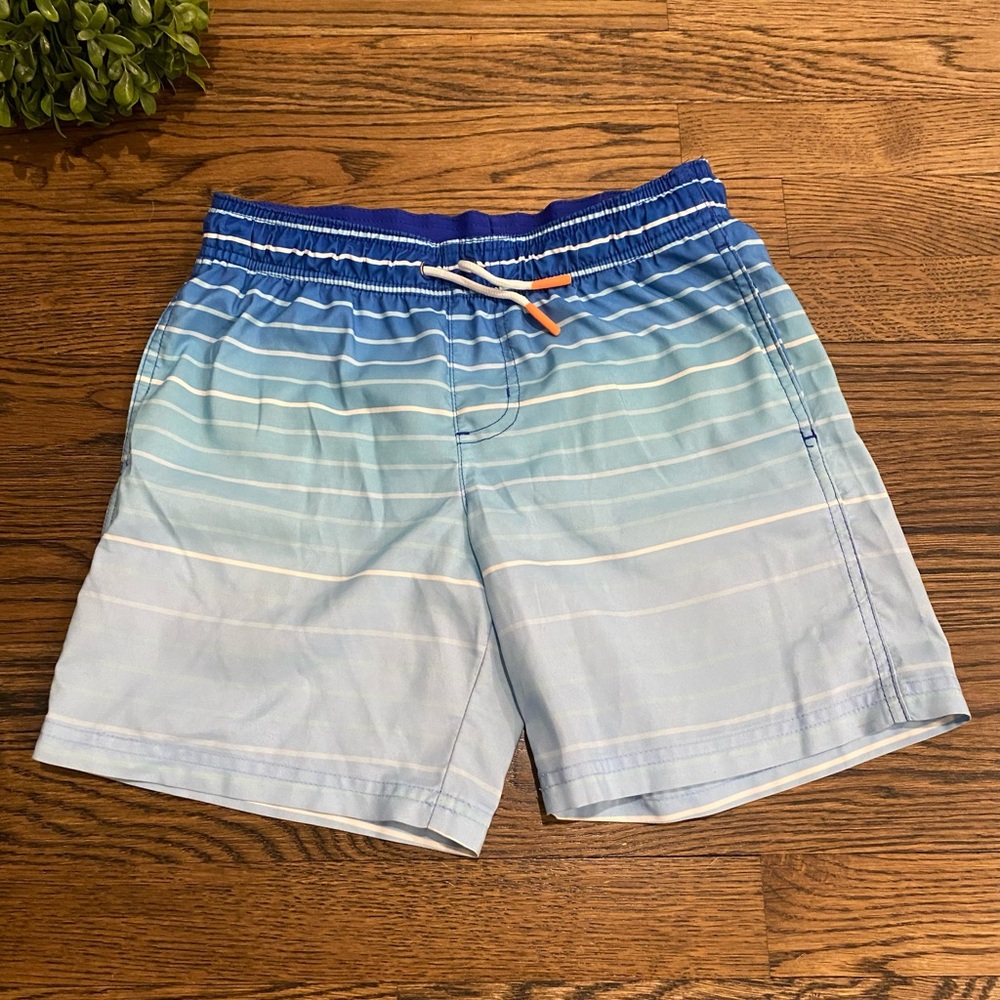 Cat & Jack Blue & White Striped Swim Trunks Sz 8 Husky
